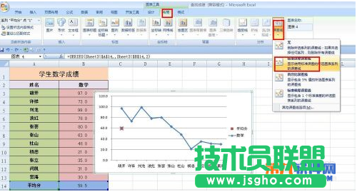 怎樣在Excel成績(jī)折線圖中添加平均值線