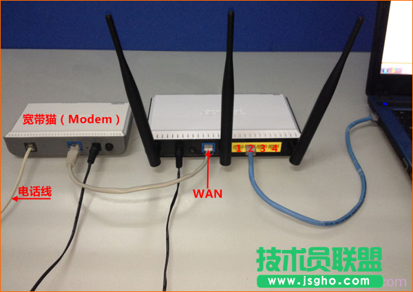 電話線接入上網(wǎng)時，B-Link路由器正確連接方式