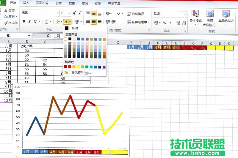 excel折線圖怎么設(shè)置不同顏色顯示