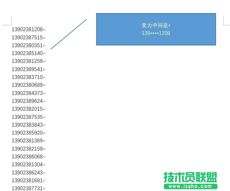 Word利用高級查找替換把手機號碼中間四位變?yōu)? 教程  三聯(lián)