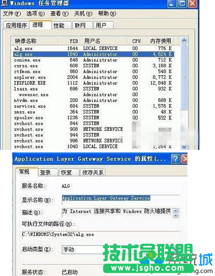 win7系統(tǒng)任務(wù)管理器alg.exe是什么進(jìn)程？  三聯(lián)