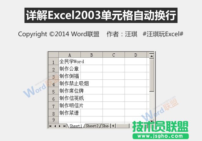 Excel2003單元格自動換行的方法   三聯(lián)