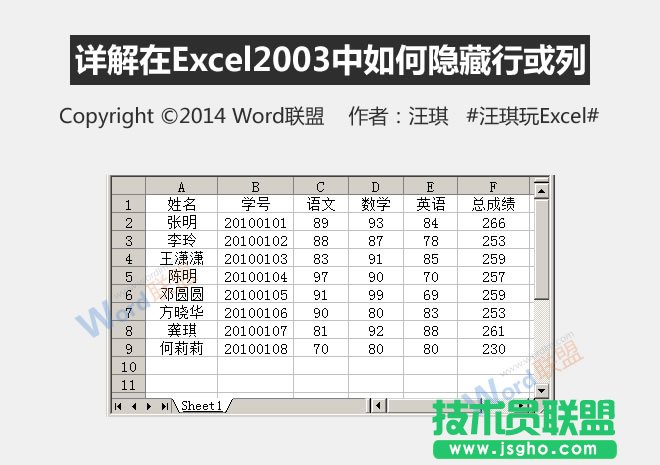 怎么在Excel2003中如何隱藏行或列   三聯(lián)