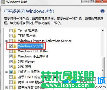 勾選“Windows Serach”