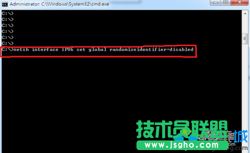 輸入命令“netsh interface IPV6 set global randomizeidentifier=disabled”