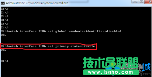 輸入命令“netsh interface IPV6 set privacy state=disable