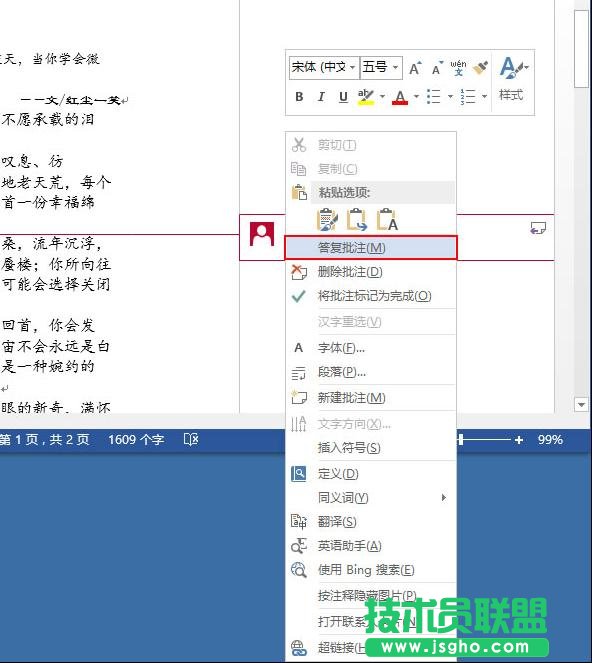 word2013答復(fù)批注的方法