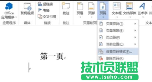 word2013如何在指定的頁面插入頁碼