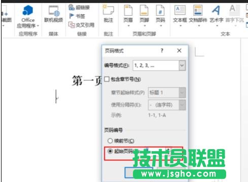 word2013如何在指定的頁面插入頁碼