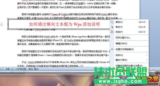 WPS文字如何通過橫向文本框?yàn)槲臋n添加版權(quán)說明
